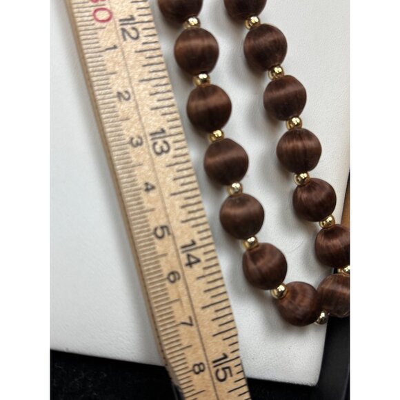 Brown satin thread Beaded Necklace With Gold Accents 30 Inches Long - Picture 3 of 6